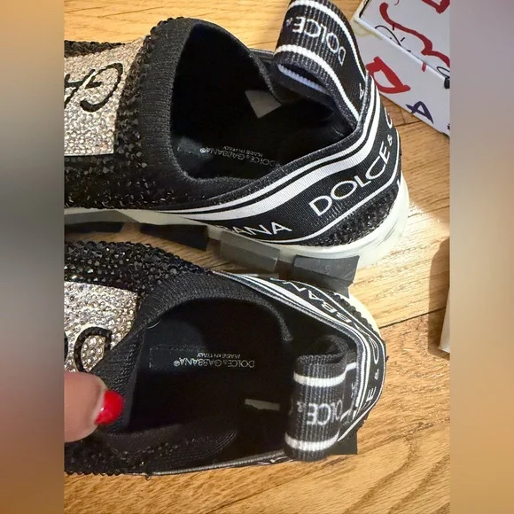 Dolce & Gabbana Black and Silver Crystal Sneakers - Picture 5 of 6